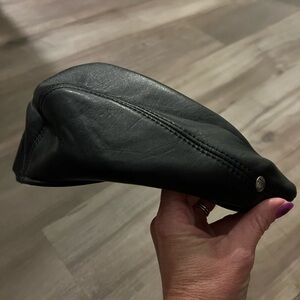 Black Leather Newsboy Cap
